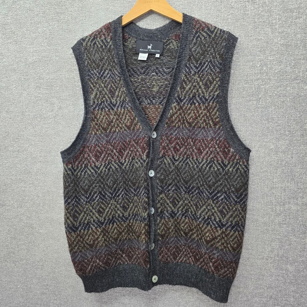 Peruvian Connection Multicolor Wool Knit Button Vest